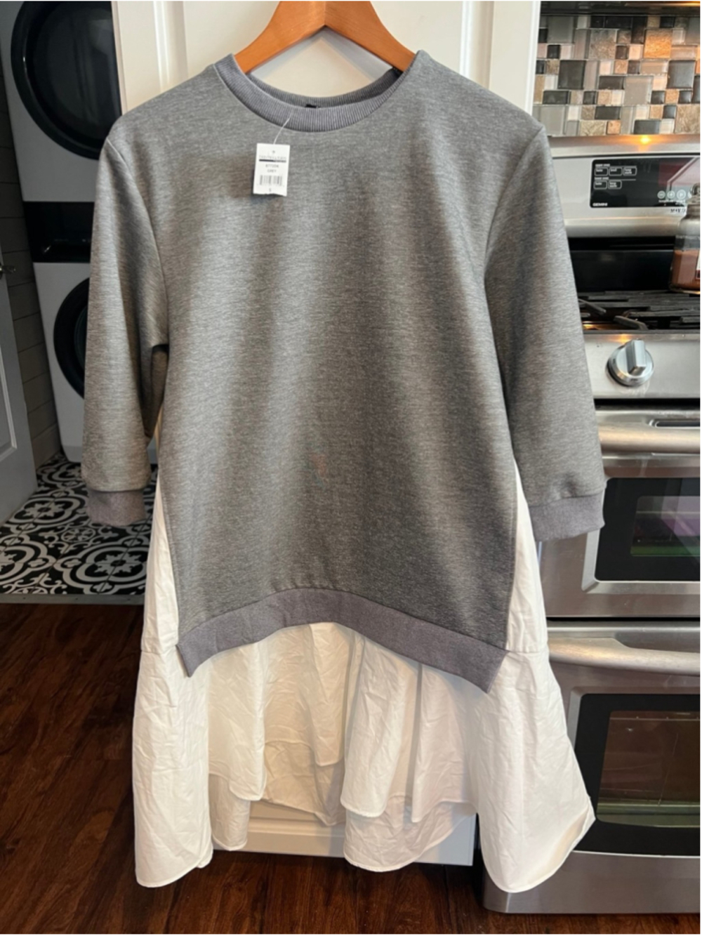 NWT Bloomingdale’s Women Gray Sweatshirt Dress Long Sleeve Crew Neck - Picture 3 of 10